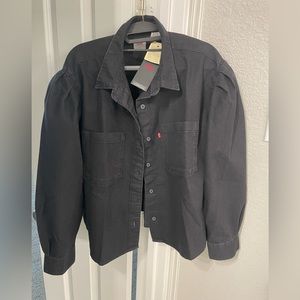 Women’s XL puff sleeve black jean jacket/ shirt. NWT.